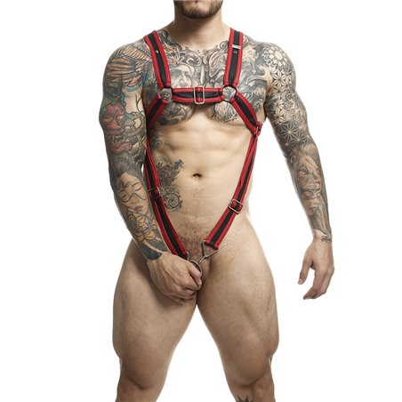 Mob Dungeon - Red Cross Leather Harness with Phallic Ring One Size