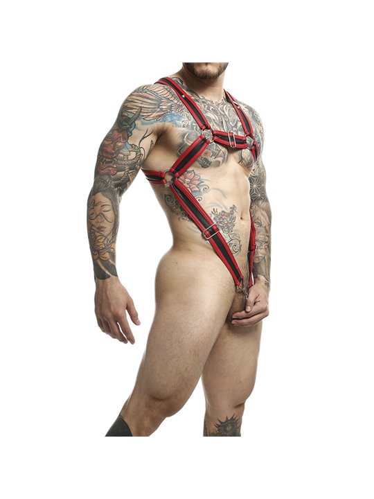 Mob Dungeon - Red Cross Leather Harness with Phallic Ring One Size