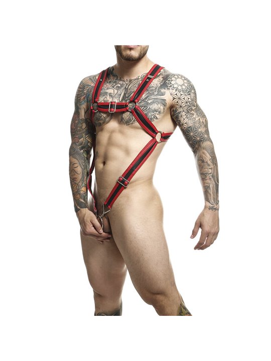 Mob Dungeon - Red Cross Leather Harness with Phallic Ring One Size