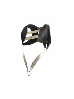 Mob Dungeon - Gold Leather Harness with Phallic Ring One Size