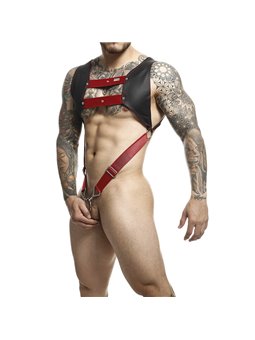 Mob Dungeon - Red Leather Harness with Phallic Ring One Size