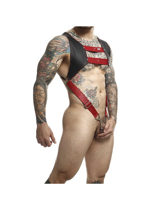 Mob Dungeon - Red Leather Harness with Phallic Ring One Size