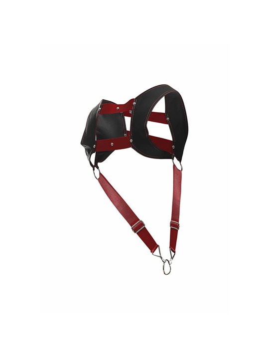 Mob Dungeon - Red Leather Harness with Phallic Ring One Size