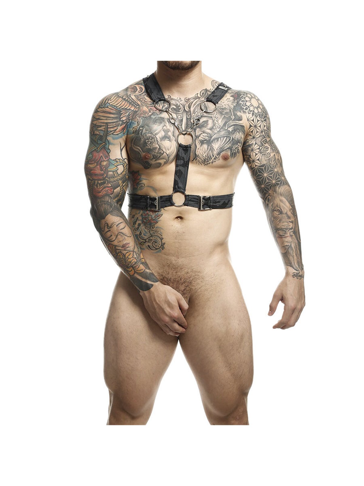 Mob Dungeon - Black Harness with Silver Chains One Size
