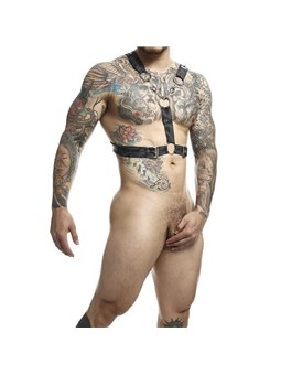 Mob Dungeon - Black Harness with Silver Chains One Size