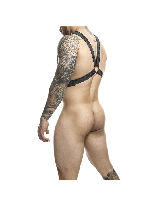 Mob Dungeon - Black Harness with Silver Chains One Size