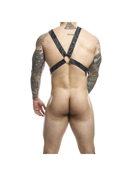 Mob Dungeon - Black Harness with Silver Chains One Size