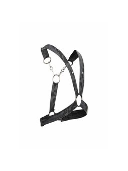 Mob Dungeon - Black Harness with Silver Chains One Size