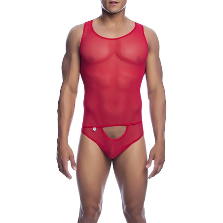 Mob Sex Mesh - Sheer Red Bodysuit for Men Size L/XL