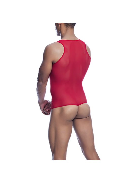 Mob Sex Mesh - Sheer Red Bodysuit for Men Size L/XL