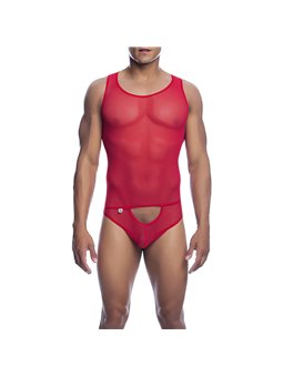 Mob Sex Mesh - Sheer Red Bodysuit for Men Size S/M