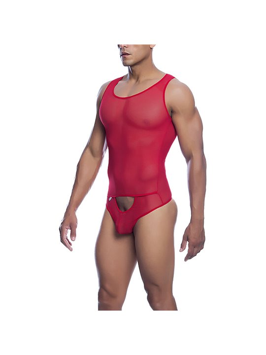Mob Sex Mesh - Sheer Red Bodysuit for Men Size S/M
