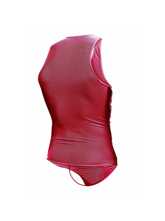 Mob Sex Mesh - Sheer Red Bodysuit for Men Size S/M