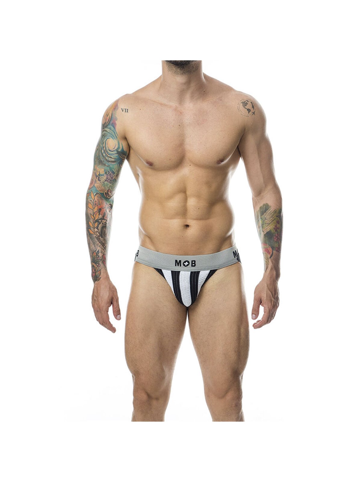Mob Stripe Classic Jock - Black/White Striped Jockstrap Size XL