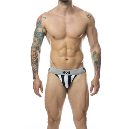 Mob Stripe Classic Jock - Black/White Striped Jockstrap Size XXL