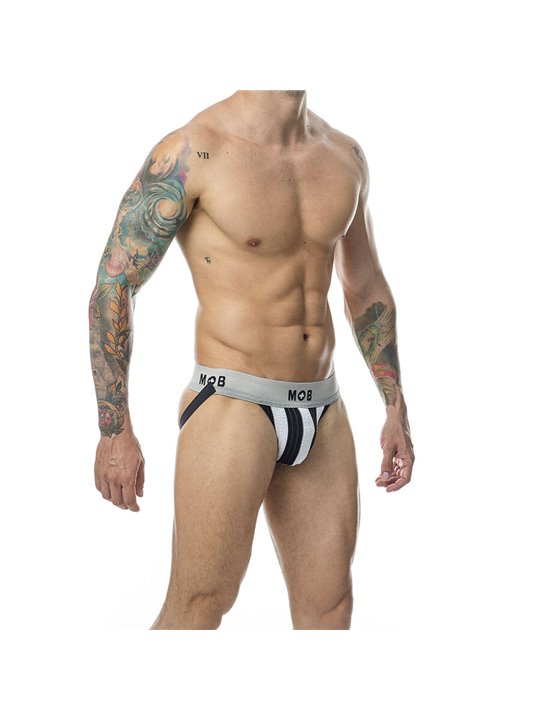 Mob Stripe Classic Jock - Black/White Striped Jockstrap Size XXL