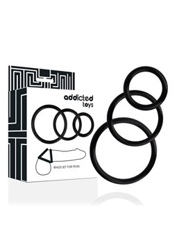 Addicted Toys - Set di 3 Anelli Fallici Neri in Silicone