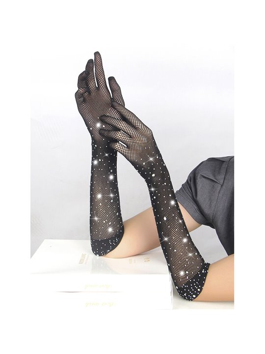 Subblime 957469 - Guanti Trasparenti Neri Glitterati Taglia S/M