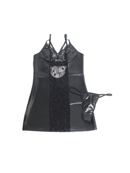Subblime 957520 - Abito Nero in Ecopelle con Pizzo Floreale S/M