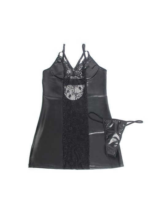 Subblime 957537 - Black Faux Leather Dress with Floral Lace L/XL