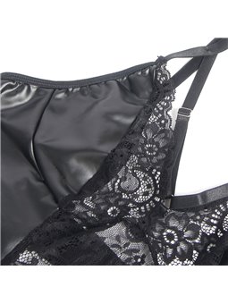 Subblime 957537 - Abito Nero in Ecopelle con Pizzo Floreale L/XL