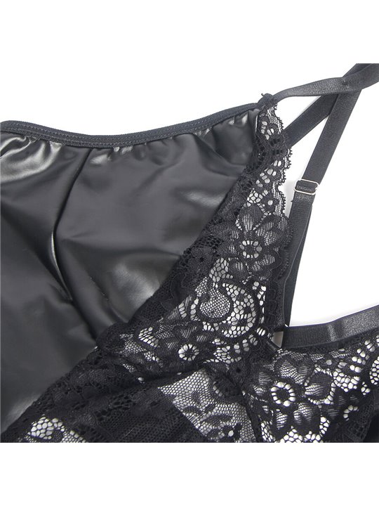 Subblime 957537 - Black Faux Leather Dress with Floral Lace L/XL