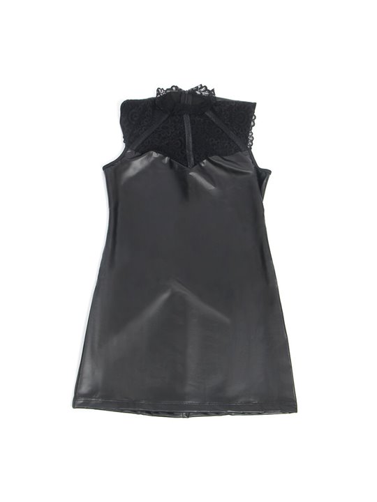 Subblime 957551 - Abito Nero in Ecopelle con Collo in Pizzo L/XL