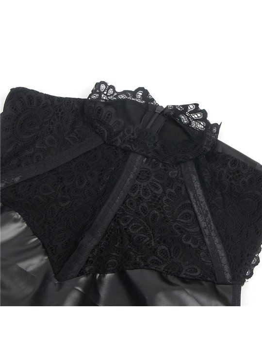 Subblime 957551 - Abito Nero in Ecopelle con Collo in Pizzo L/XL