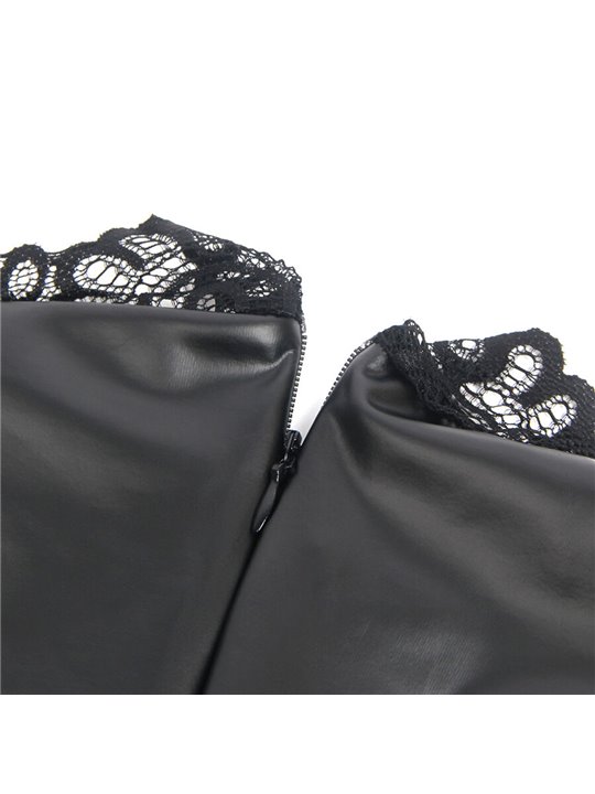 Subblime 957551 - Abito Nero in Ecopelle con Collo in Pizzo L/XL