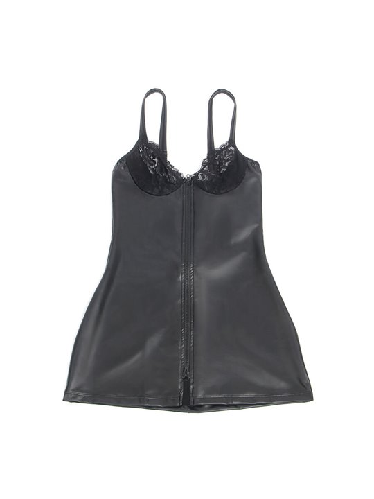 Subblime 957568 - Abito Nero in Ecopelle con Zip Frontale S/M
