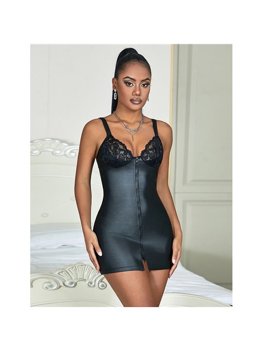 Subblime 957575 - Black Faux Leather Dress with Front Zipper L/XL