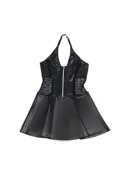 Subblime 957704 - Abito Nero in Ecopelle e Pizzo con Zip Frontale S/M