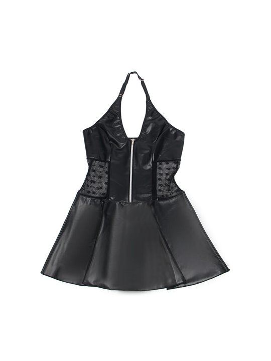 Subblime 957704 - Abito Nero in Ecopelle e Pizzo con Zip Frontale S/M