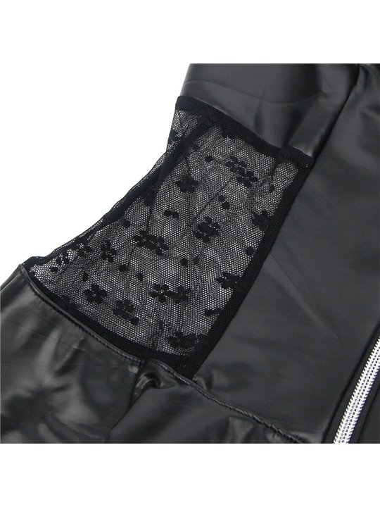 Subblime 957704 - Abito Nero in Ecopelle e Pizzo con Zip Frontale S/M