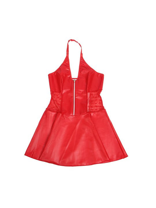 Subblime 957728 - Abito Rosso in Ecopelle e Pizzo con Zip Frontale S/M