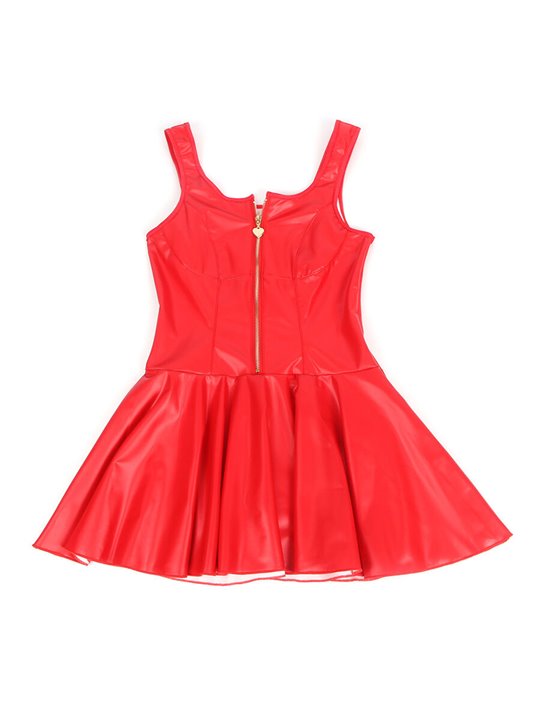 Subblime 957698 - Red Faux Leather and Lace Dress with Heart Zipper L/XL