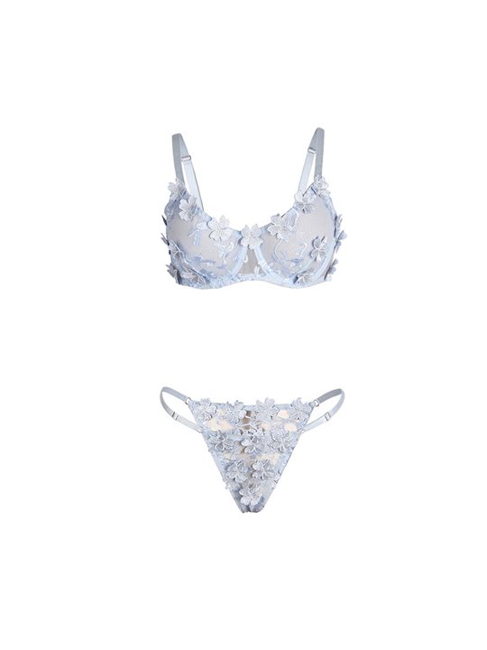Subblime 957629 - Reggiseno e Slip Celesti con Ricami Floreali S/M