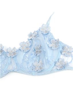 Subblime 957629 - Reggiseno e Slip Celesti con Ricami Floreali S/M