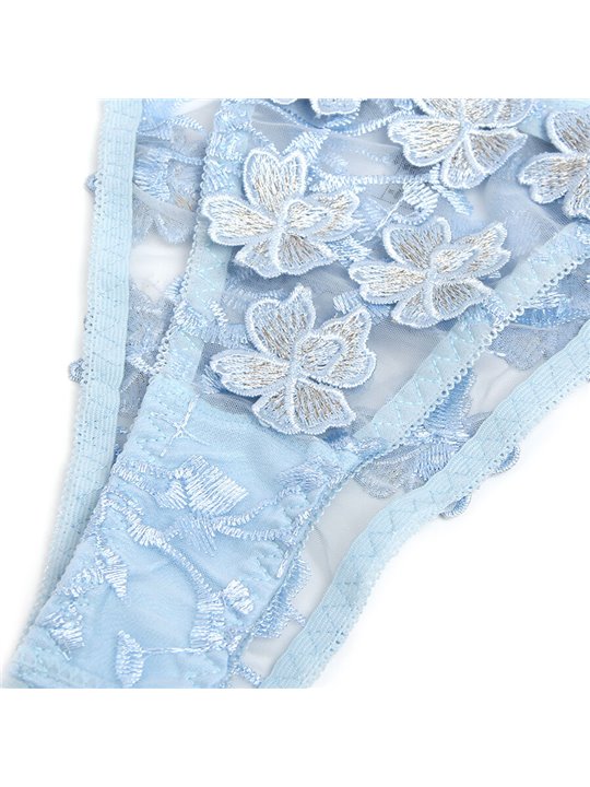 Subblime 957629 - Reggiseno e Slip Celesti con Ricami Floreali S/M