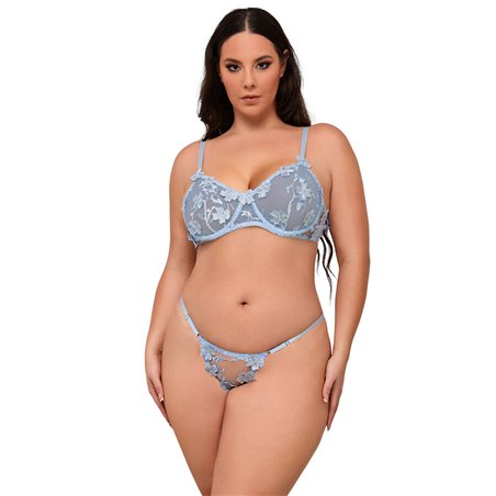 Subblime 957636 - Celestial Blue Bra and Panties with Floral Embroidery L/XL