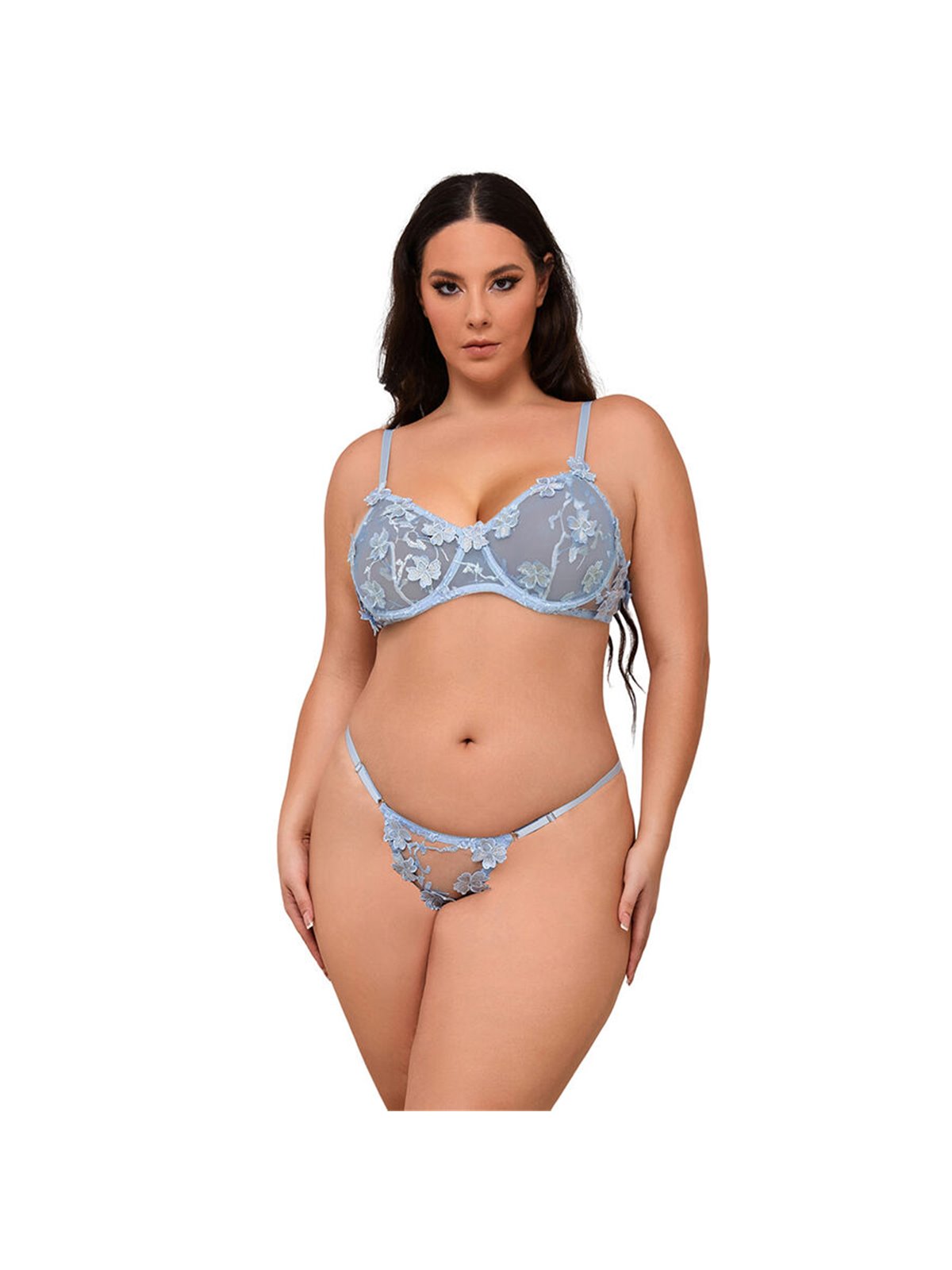 Subblime 957636 - Reggiseno e Slip Celesti con Ricami Floreali L/XL