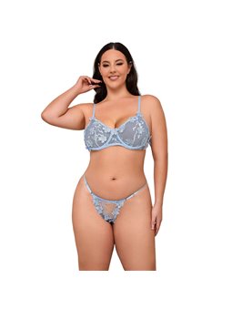 Subblime 957636 - Celestial Blue Bra and Panties with Floral Embroidery L/XL