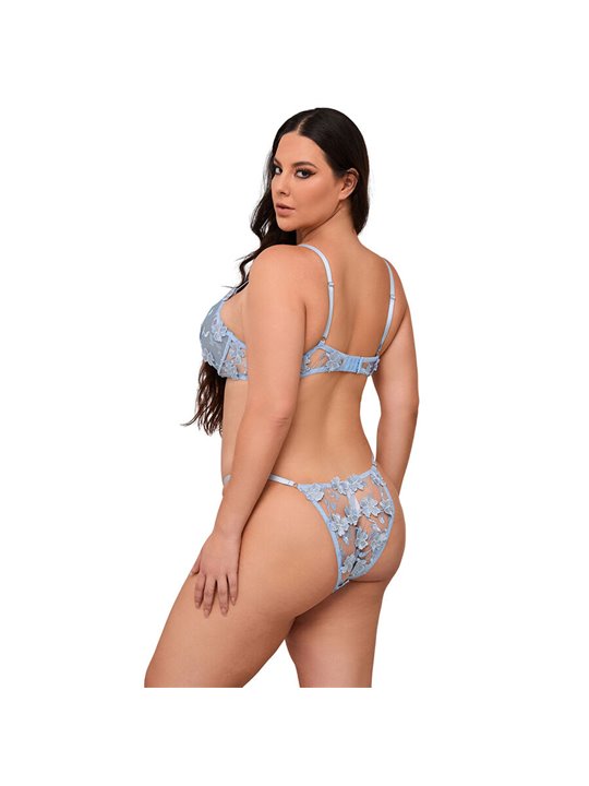 Subblime 957636 - Celestial Blue Bra and Panties with Floral Embroidery L/XL