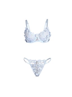 Subblime 957636 - Celestial Blue Bra and Panties with Floral Embroidery L/XL