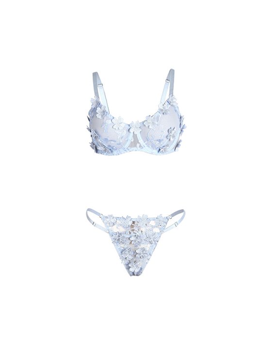 Subblime 957636 - Reggiseno e Slip Celesti con Ricami Floreali L/XL