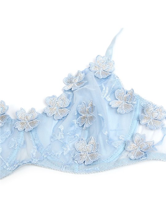 Subblime 957636 - Celestial Blue Bra and Panties with Floral Embroidery L/XL