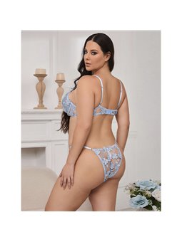 Subblime 957636 - Reggiseno e Slip Celesti con Ricami Floreali L/XL