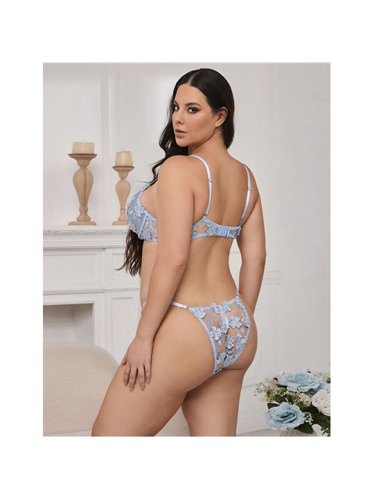 Subblime 957636 - Celestial Blue Bra and Panties with Floral Embroidery L/XL