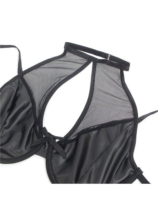 Subblime 957582 - Set Reggiseno Perizoma e Gonna in Ecopelle Nero S/M