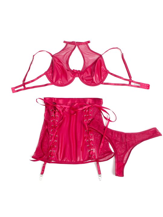 Subblime 957612 - Set Reggiseno Perizoma e Gonna in Ecopelle Rosso L/XL